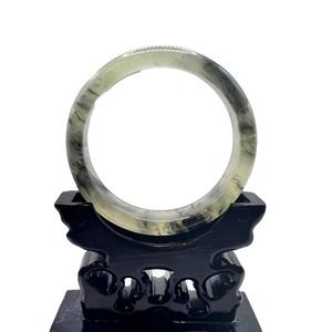 Icy green black Jadeite Jade bangle bracelet. Certified